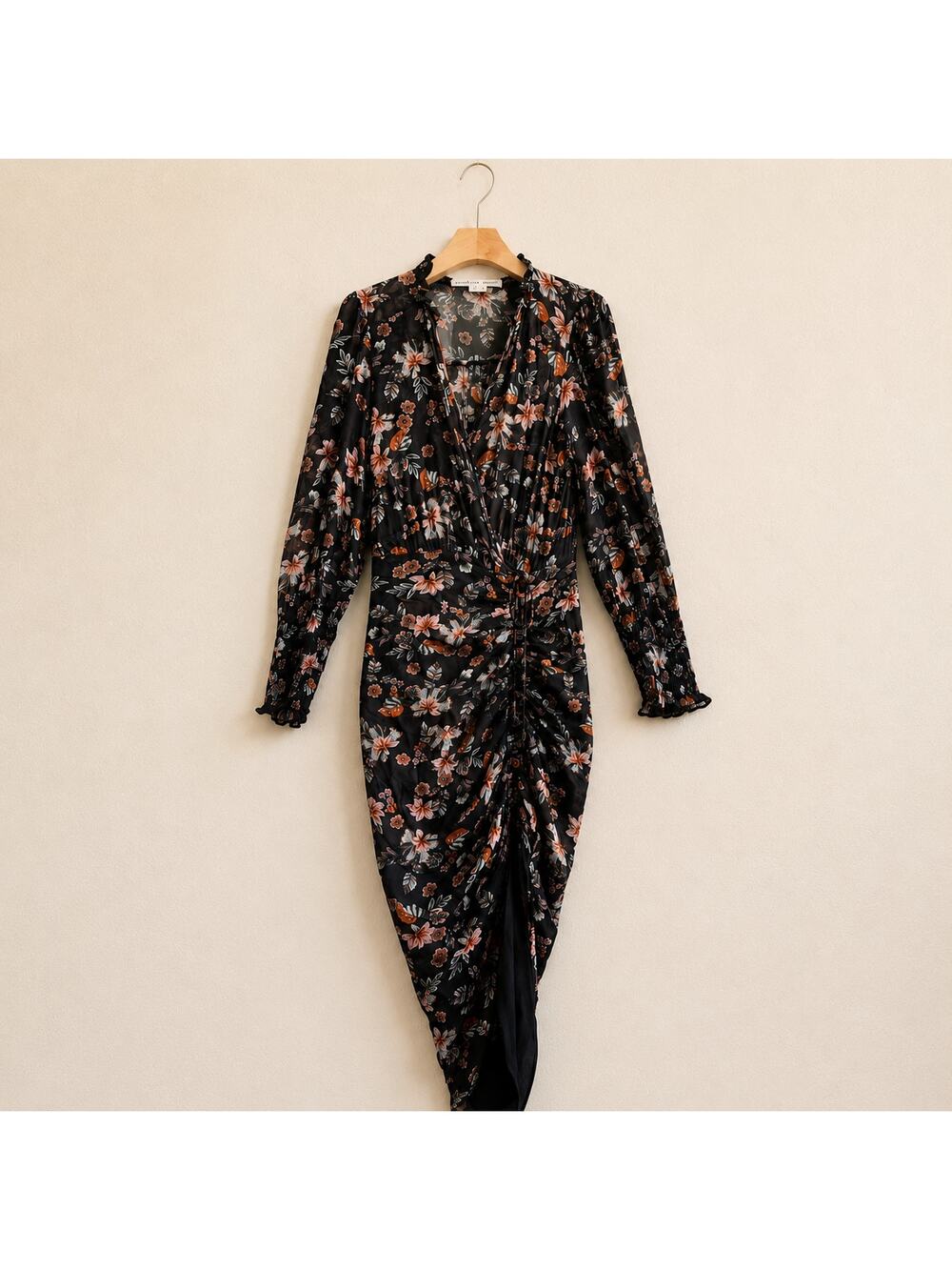 Veronica Beard Shaia Floral Crepe Midi Dress Ruched Long Sleeve Size 2 Romantic
